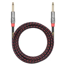 Clef Audio Labs  6.35mm TS to 6.35mm TS, Black /Red Braided - 15FT-1PK