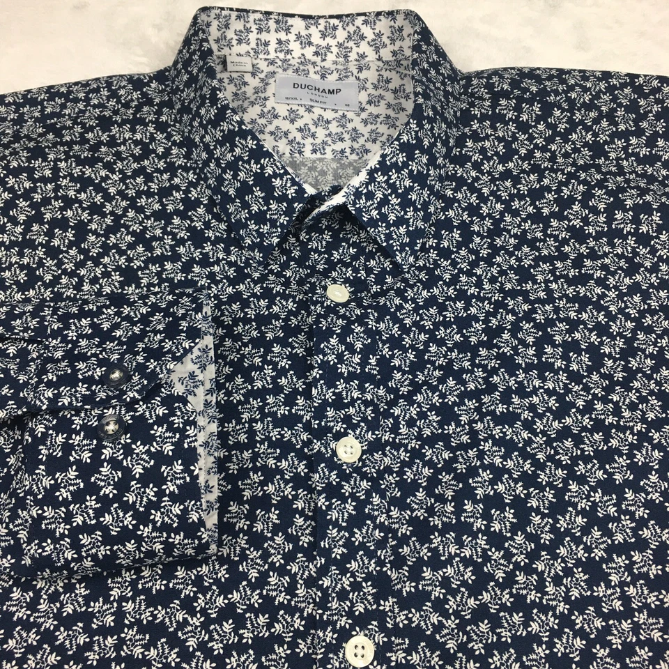 Camisa de vestir Duchamp para hombre XXL azul/blanco estampado floral calce ajustado Foto 4 de 4