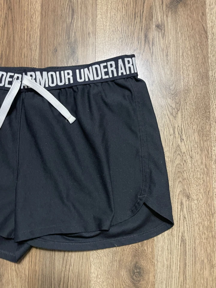 Under Armour Shorts, Youth Girls Size XL, Black White, Drawstring, Logo - Image 4 of 4