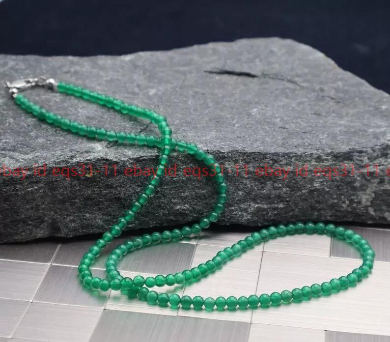Men's Jewelry 6mm Natural Green Jade Smooth Round Gemstone Beads Necklace  18-48