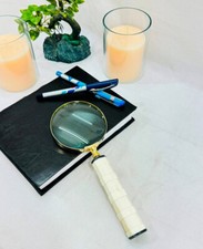 Vintage lovely magnifying glass, Desk round magnifier mother of pearl handle,