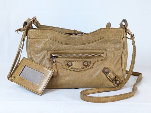 BALENCIAGA Giant Hip Hand Shoulder Crossbody Bag Beige Leather Authentic