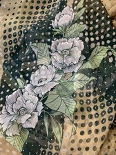 Vintage Floral Sari Fabric- Tan, Green  White 6 Yds.