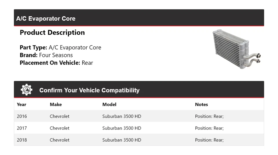 For 2016-2018 Chevrolet Suburban 3500 HD A/C Evaporator Core Rear 4 Seasons 2017 - Image 2 of 4