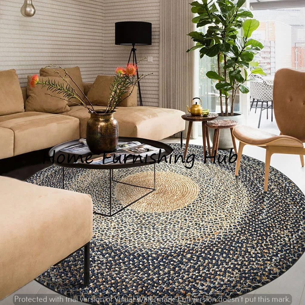 Braided Jute cotton Natural Jute Carpet Round Area Rug Farmhouse Rustic Look Rug