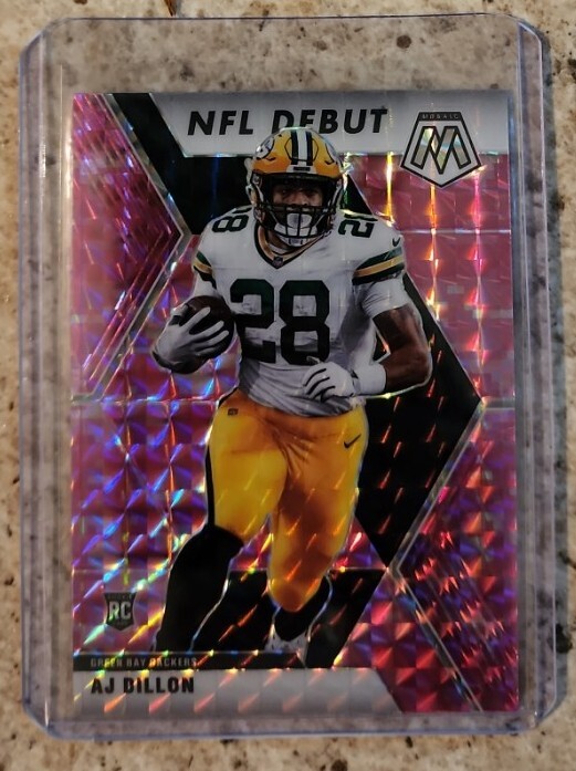 2020 PANINI MOSAIC AJ DILLON RC NFL DEBUT PINK CAMO PRIZM GREEN BAY PACKERS #279