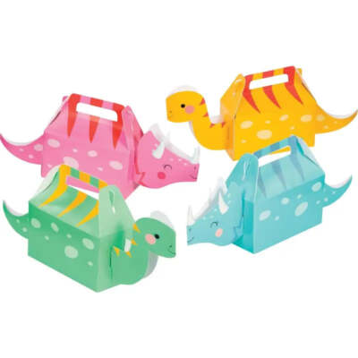 Girl Dino Party Cardboard Treat Favour Boxes 4pk Prehistoric Dinosaur Birthday