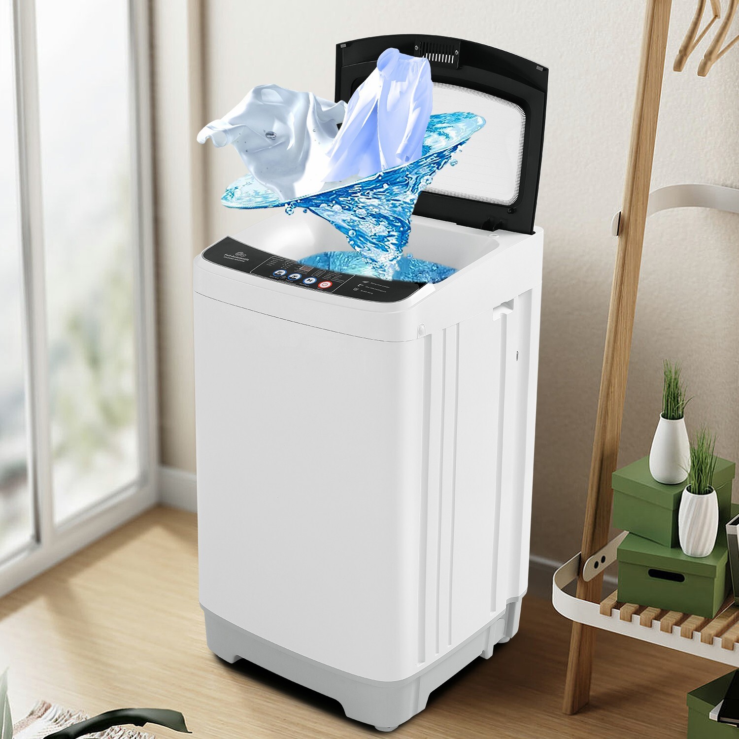 17.8Lbs Full-Automatic Portable Washing Machine with Glass Top Lid & LED Display
