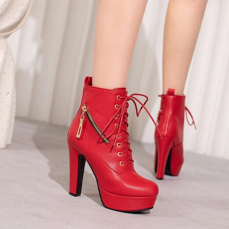 Lace up top pumps block heel