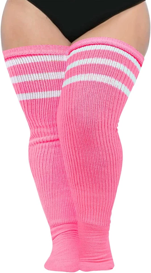 Plus Size Women's Long Thigh High Socks for Thick Thighs w/ Garter Belt - Image 2 of 4