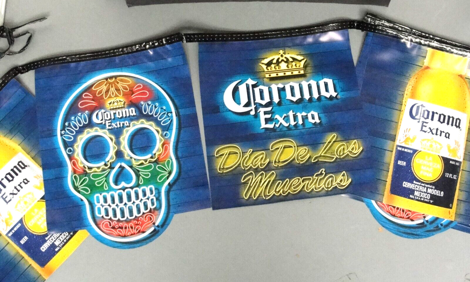 CORONA EXTRA BEER STRING BANNER 15 FLAG "NEON" SUGAR SKULL DAY OF THE DEAD