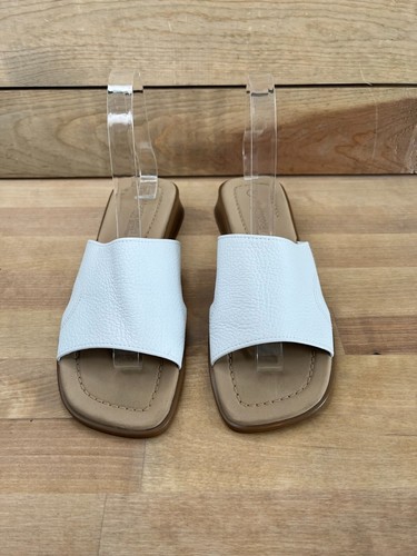 90s Minimalist Square Heel Leather Block Slides Sandal White Size 7 - Picture 2 of 8