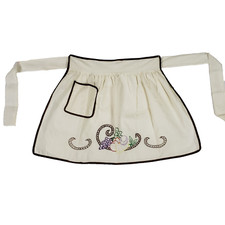 VTG Muslin Half Apron Fruit Embroidery Pocket Edges Bound Cottagecore Kitchen