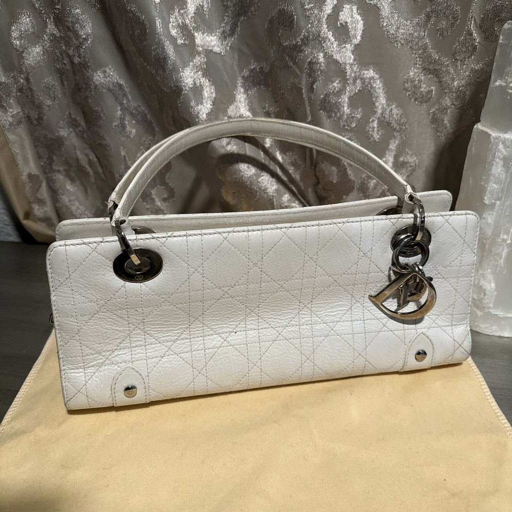 Christian Dior Vintage CD LogoHandbag White Silver Leather Beautiful