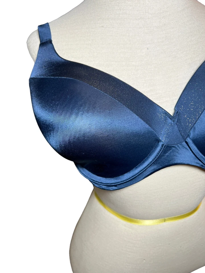 Ambrielle 40C Bra Navy Blue Silk W/ Glitter Underwire Back Closure Full Coverage - Image 2 of 4