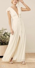 Lulu’s Size M Gown Creme I’m All Yours Ruffled Maxi Dress Cap Sleeve Lined New