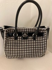 My Flat In London Handbag With Black Patent Leather Handles Strong Magn Closure