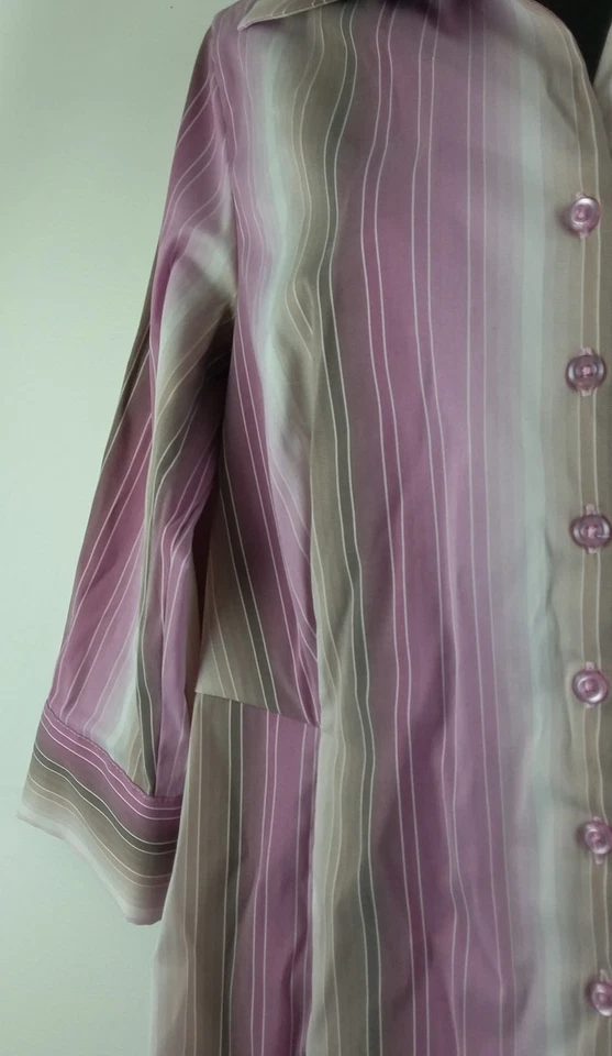 Blusa Essentials Milano para mujer mediana púrpura blanca camisa a rayas top informal Foto 3 de 4