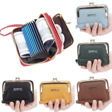 Women's Leather Metal Frame Double Clasp Zipper Coin Change Purse Ladies Wallet