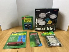 TexSport Cookware Mess Kit, Coghlan's Stove, Can Opener, Tent Repair Kit, knife