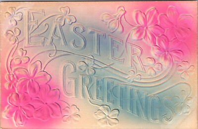 Airbrushed Easter Postcard Large Letter Easter Greetings and Flowers