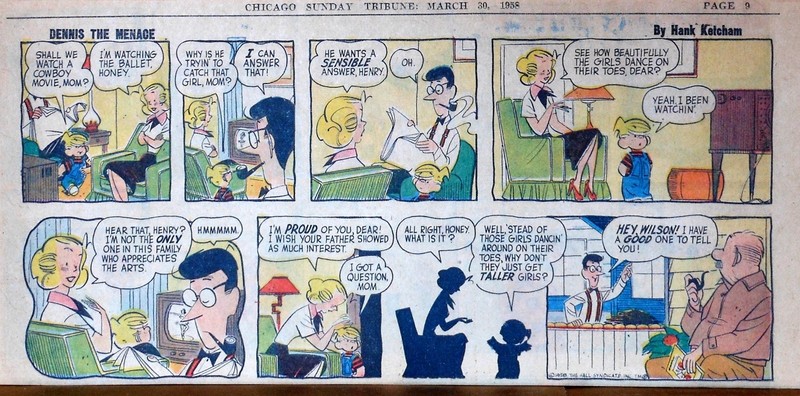 Dennis the Menace by Hank Ketcham - full color Sunday comic page, March 30, 1958