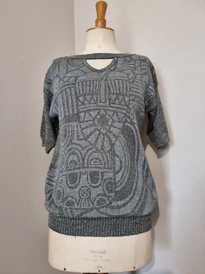 VINTAGE PULL GRIS LUREX DORÉ BRILLANT 80S - Photo 1/4