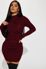 Fashion Nova Cold As Ice Sweater Mini Dress - Burgundy Size Large