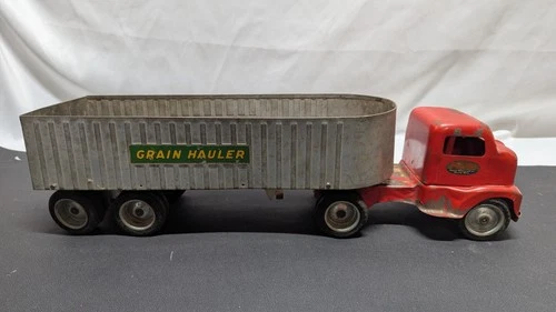 Original Vintage 1953 Tonka Semi-Truck & Grain Hauler Trailer Pressed Steel