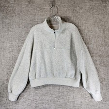 Abercrombie  Fitch Sweatshirt Womens M Gray 1/4 Zip Fleece Cropped Boxy EUC