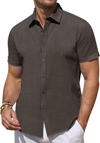 Leinenhemden für Herren Kurzarm Leinenhemden Freizeit Button Down Hemden Sommer - Bild 6 von 53