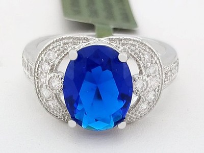 LAB CREATED 3.0 Cts BLUE & WHITE SAPPHIRE RING 14K WHITE GOLD PLATED - NWT