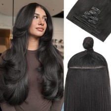 Invisi Edge Black Clip In Hair Extensions Real Human Hair 18inch 130g 8Pcs Ma...