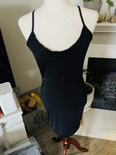 Black Body Shaping Stretch Slip Dress L Cowl Neck Anti Slip Hem Adjustable Strap