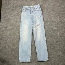 Levi's Premium Ribcage Straight Ankle Jeans Women's Blue Denim Distressed - 24