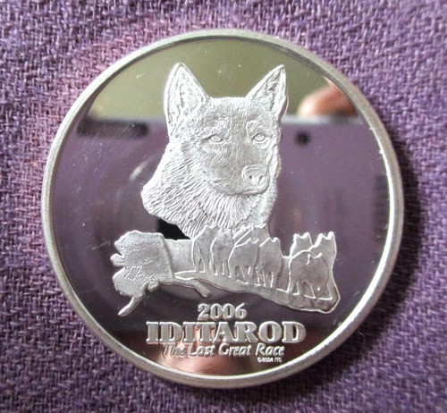 Alaska Iditarod Sled Dog Race 2006 RARE #ed  1 Troy Oz. .999 Fine Silver Rd.
