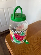 Cheryl Ann Sun Tea One Gallon Glass Jar Beverage Watermelon Green Plastic Lid