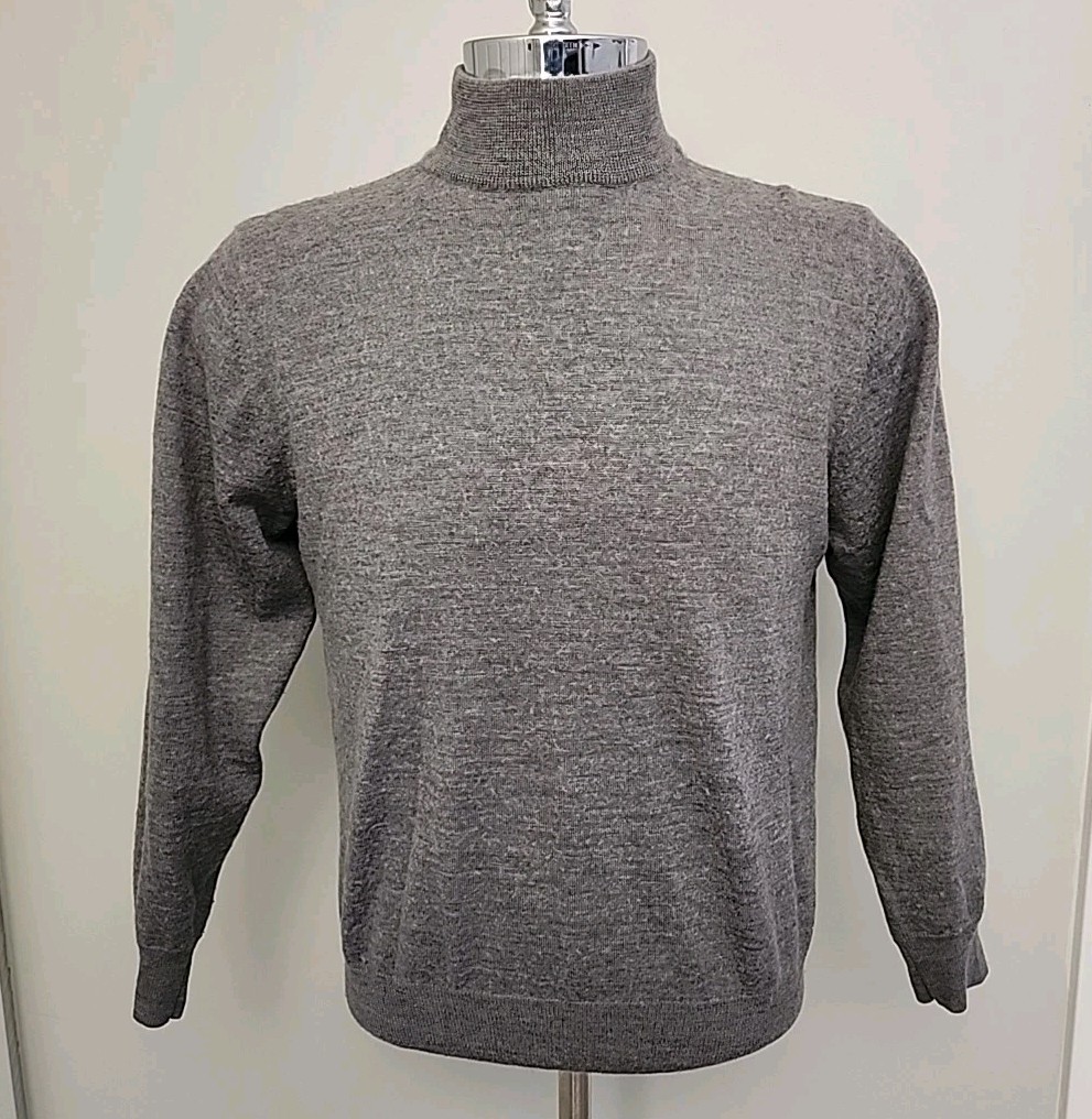 Mens Merino Wool Sweater LINEA UOMO XXL Long Sleeve Sweater Grey Mock Neck
