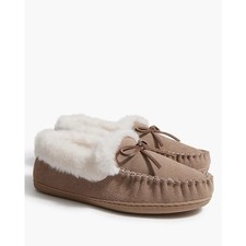 J Crew Sherpa Lined Slippers Size 6 Moccasin Loafer Style Indoor/Outdoor Soles