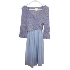 Maeve Anthropologie Periwinkle Blue Mohair Wool Blend Knit Tulle Midi Dress XSP
