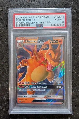 2019 Pokémon SM Hidden Fates Tin Black Star Promo Charizard GX #SM211 PSA 8 NM