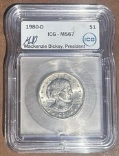 1980-D Susan B. Anthony $1 Dollar Coin ICG MS67 Certified Uncirculated