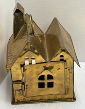 Vintage Brass Bird House Hanging Tea Light Candle Made India 5”