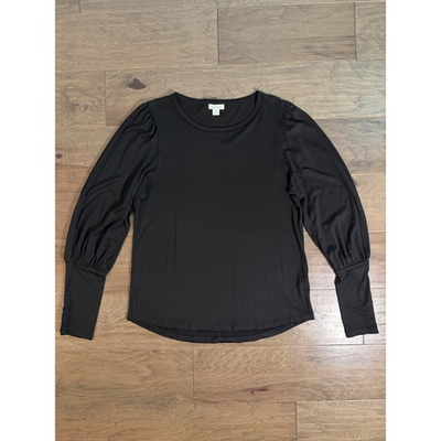 #ad Sundance Black Lyocell Cotton Puff Sleeve Button Cuff Top Size M Portugal $36.00