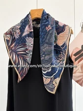 Sallys Heavy 18 Momme Silk Jungle Print Double Face Collar Scarf 26" Brown