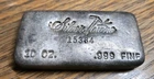 Antique Vintage Silver Towne 10 oz .999 Silver Poured Bar Waffle Back.