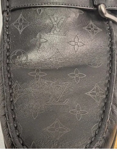 Louis Vuitton Monogram Moccasin Loafer Leather Embossed Shoes 8.5 - Picture 2 of 17