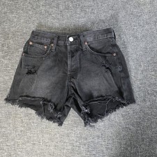 Aeropostale 90s High Rise Cutoff Black Jean Shorts Distressed Sz 6R Button Fly