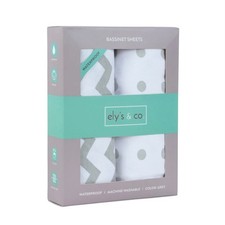 New In Open Box Ely's  Co Gray White Waterproof Bassinet Sheets