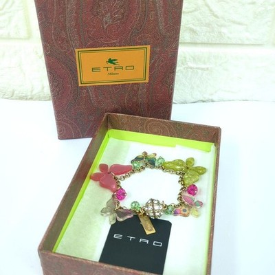 Etro Women Accessory Butterfly Rhinestone Bracelet Pink Khaki Gold Limited Editi